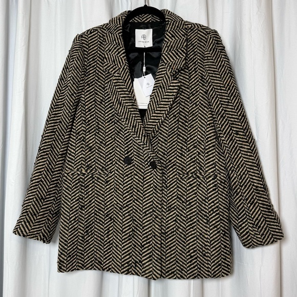 Anine Bing Diana Blazer Fishbone Herringbone Wool Blend Blazer Large NWT - Picture 4 of 16